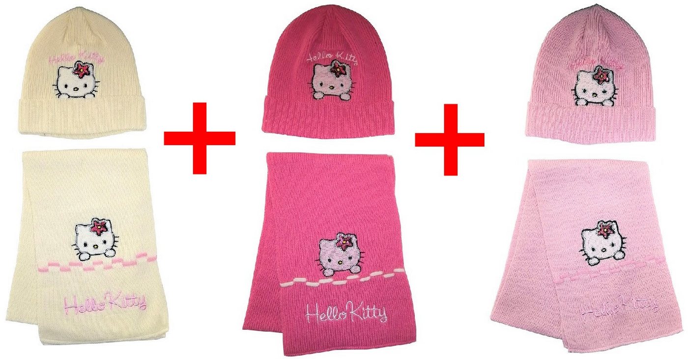 Hello Kitty Strickmütze Hello Kitty 3er-Winter-Set mit Mütze und Schal für Mädchen in Cremefar (3er-Winter-Set, 3er-Winter-Set) von Hello Kitty