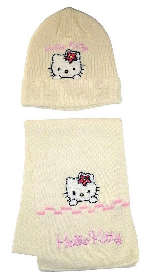 Hello Kitty Strickmütze Hello Kitty Winter-Set mit Mütze und Schal für Mädchen Cremefarben 54 von Hello Kitty