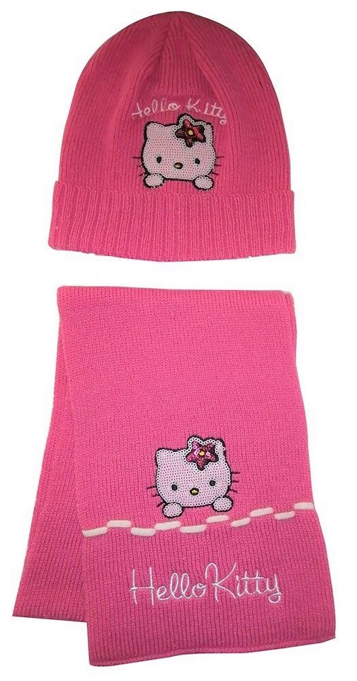 Hello Kitty Strickmütze Hello Kitty Winter-Set mit Mütze und Schal für Mädchen Pink 54 (Mütze mit Schal) von Hello Kitty
