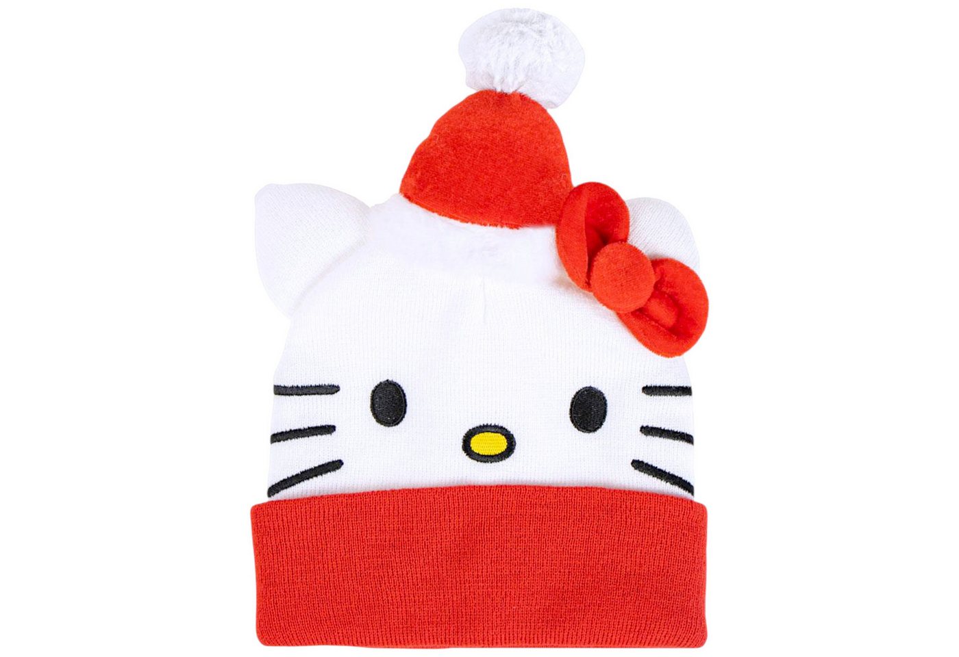 Hello Kitty Strickmütze Weihnachtsmütze mit 3D Schleife Mädchen Wintermütze Einheitsgröße von Hello Kitty