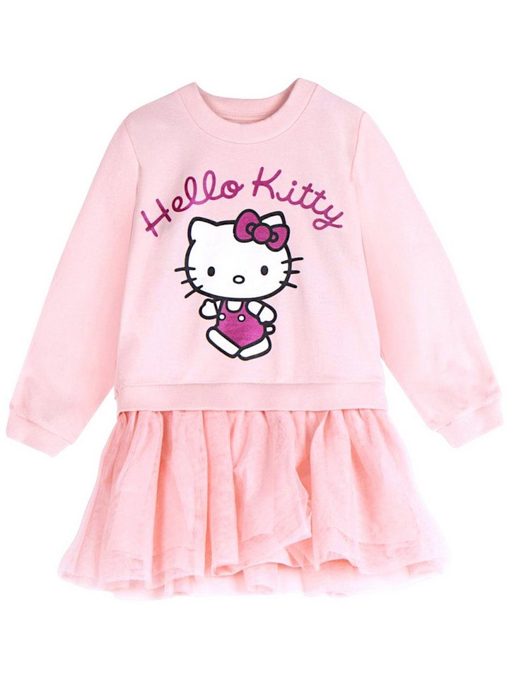 Hello Kitty Sweatkleid Hello Kitty Print & Tüllrock Mädchen Langarmkleid Gr. 104 -140 cm von Hello Kitty