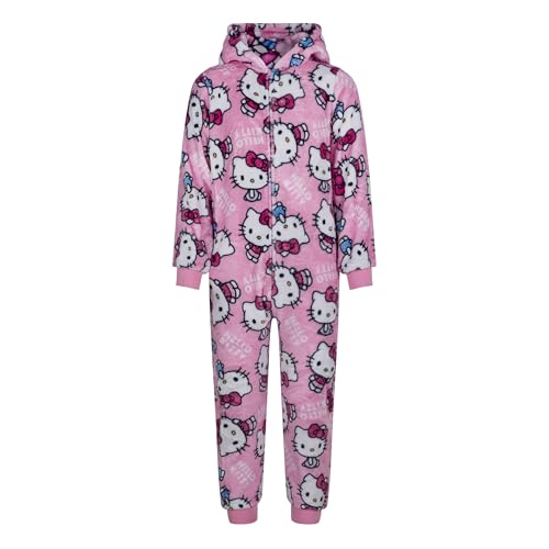 Hello Kitty Weich & Flauschig Onesie Jumpsuit Schlafanzug mit Kapuze für Mädchen, Hello Kitty, 7-8 Jahre: 128cm, Rosa von Hello Kitty