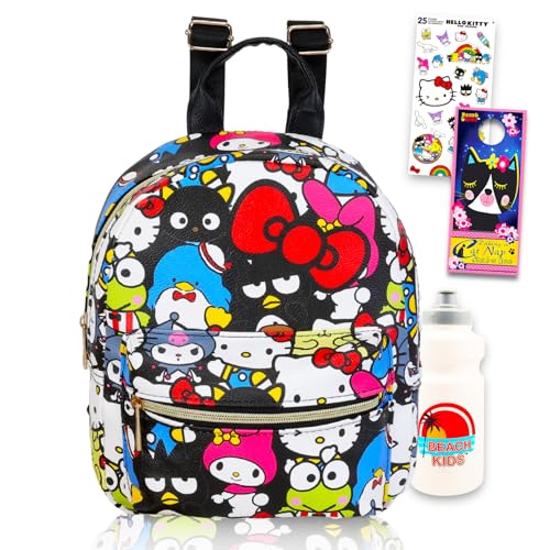 Hello Kitty and Friends-Kunstleder-Rucksack für Kinder – Paket mit 40,6 cm Sanrio-Schulranzen plus Aufklebern, Wasserflasche, Aufklebern, mehr | Hello Kitty Rucksack für Mädchen von Hello Kitty