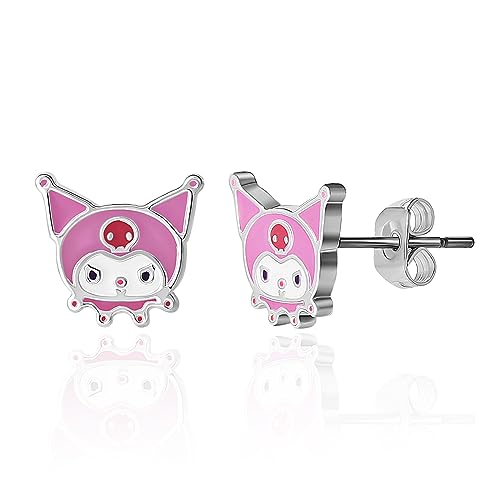 Sanrio Damen-Ohrstecker Hello Kitty, Kuromi und Freunde, versilbert und emailliert, offizielle Lizenz, Messing, Kein Edelstein von Hello Kitty