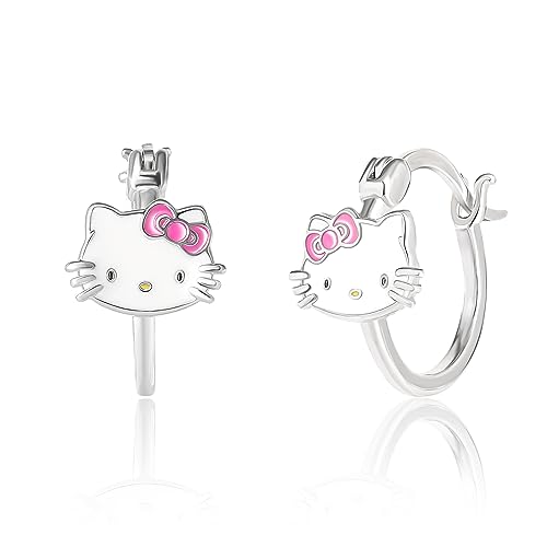 Sanrio Hello Kitty Damen Creolen Sterling Silber und Emaille Hello Kitty Ohrringe Offizielle Lizenz, Sterling Silber, Kein Edelstein von Hello Kitty