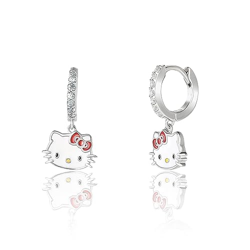 Sanrio Hello Kitty Womens Hoop Earrings Official License - Sterling Silver and CZ Hoop Earrings with Enamel Hello Kitty Charm Sanrio Hello Kitty Womens Hoop Earrings Official License - Sterling Silver and CZ Hoop Earrings with Enamel Hello Kitty Charm von Hello Kitty