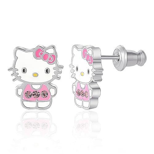Sanrio Hello Kitty Womens Stud Earrings Officially Licensed - Silver-Plated Hello Kitty Earrings with Rose Pink Crystals von Hello Kitty
