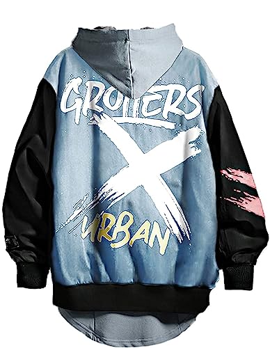 Hello MrLin Herren Bomberjacke Hip Hop Jacke Baumwolle Techwear Graffiti Spleißen Langarm Flight Jacke Schwarz S von Hello MrLin