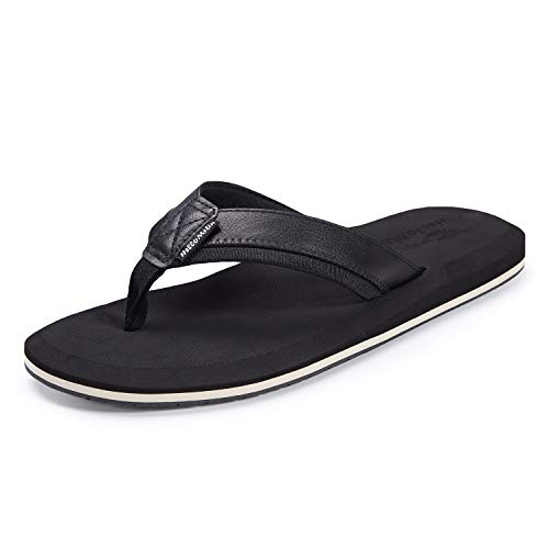 Hello MrLin Herren Outdoor und Indoor Leder Flip Flops Tanga Herren Sandalen mit Fußgewölbeunterstützung, Schwarz, 47 EU von Hello MrLin