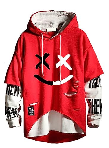 Hello MrLin Herren-Techwear, Hip-Hop-Hoodie, Japanische Streetwear, Patchwork, Urban- Pullover, rot (2), XXXL von Hello MrLin