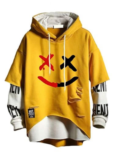Hello MrLin Herren Techwear Hip Hop Hoodie Japanischer Streetwear Patchwork Urban Jumper von Hello MrLin