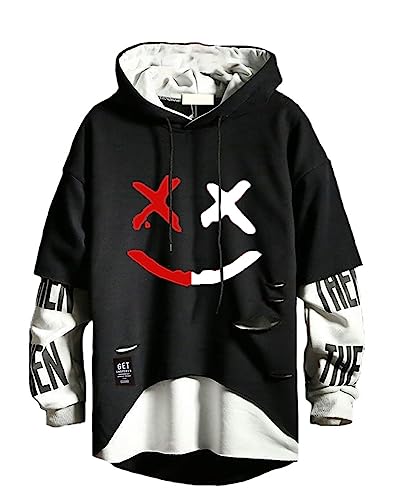 Hello MrLin Herren Techwear Hip Hop Hoodie Japanischer Streetwear Patchwork Urban Jumper von Hello MrLin