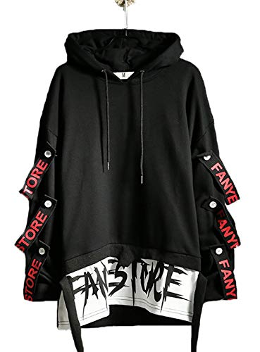 Hello MrLin Herren Techwear Japanischer Harajuku Kapuzenpullover Hip Hop Streetwear Urban Hoodie, Schwarz, 3XL von Hello MrLin