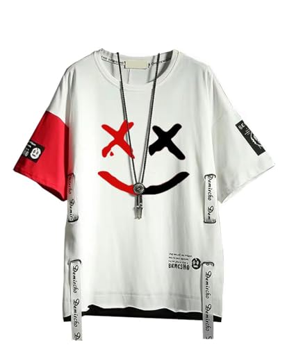 Hello MrLin Herren Techwear Japanisches Harajuku Streetwear Hip Hop Kurzarm T-Shirt Weiß, M von Hello MrLin