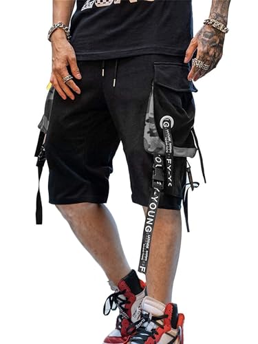 Hello MrLin Kurze Hosen Herren Korean Fashion Cargo Shorts Arbeitshosen MäNner Sporthose Freizeithose Mit Taschen Sommer Jogginghose hip hop Techwear Streetwear von Hello MrLin