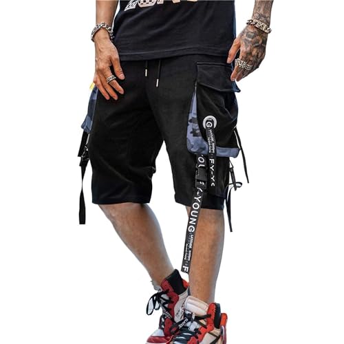 Hello MrLin Kurze Hosen Herren Korean Fashion Cargo Shorts Arbeitshosen MäNner Sporthose Freizeithose Mit Taschen Sommer Jogginghose hip hop Techwear Streetwear von Hello MrLin