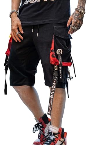 Hello MrLin Kurze Hosen Herren Korean Fashion Cargo Shorts Arbeitshosen MäNner Sporthose Freizeithose Mit Taschen Sommer Jogginghose hip hop Techwear Streetwear von Hello MrLin