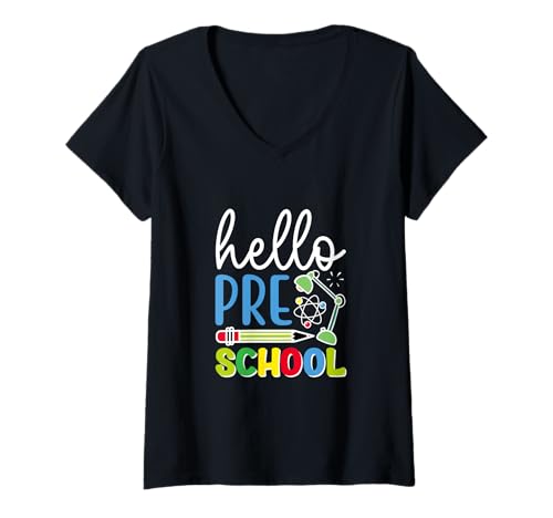 Damen Zurück in die Schule Erster Tag Hallo Vorschullehrer T-Shirt mit V-Ausschnitt Damen Zurück in die Schule Erster Tag Hallo Vorschullehrer T-Shirt mit V-Ausschnitt von Hello Pre School