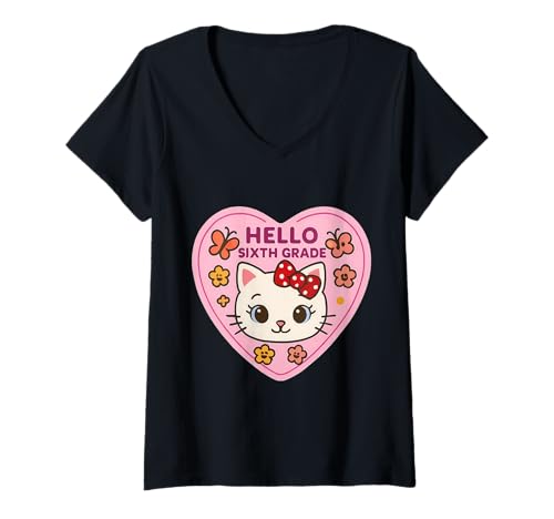 Damen Hallo Sechstklässler, Sechstklässler, Kätzchen, Katze, zurück zur Schule T-Shirt mit V-Ausschnitt Damen Hallo Sechstklässler, Sechstklässler, Kätzchen, Katze, zurück zur Schule T-Shirt mit V-Ausschnitt von Hello Sixth Grade 6th Grader Girl Kitten Products