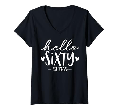 Damen Hello Sixty Est 1965, 60 Jahre alt, 60. Geburtstag T-Shirt mit V-Ausschnitt Damen Hello Sixty Est 1965, 60 Jahre alt, 60. Geburtstag T-Shirt mit V-Ausschnitt von Hello Sixty 60 Years Old 60th Birthday