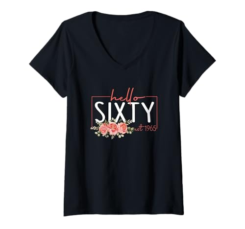 Damen Hello Sixty Est 1965 60 Jahre alt, 60. Geburtstag für Frauen T-Shirt mit V-Ausschnitt Damen Hello Sixty Est 1965 60 Jahre alt, 60. Geburtstag für Frauen T-Shirt mit V-Ausschnitt von Hello Sixty Est 1965 60 Years Old 60th Birthday