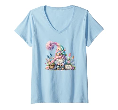 Damen Hello Spring GNOME Graphic for GNOME Lovers Cute Flower T-Shirt mit V-Ausschnitt Damen Hello Spring GNOME Graphic for GNOME Lovers Cute Flower T-Shirt mit V-Ausschnitt von Hello Spring Gifts For Women Cute Gnome Decor