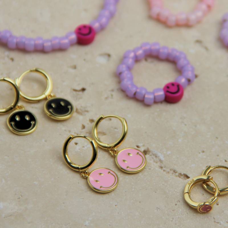 Ohrringe I Smile Anhänger Creolen Happy Sterling Silber Vergoldet von HelloBabyAtelier