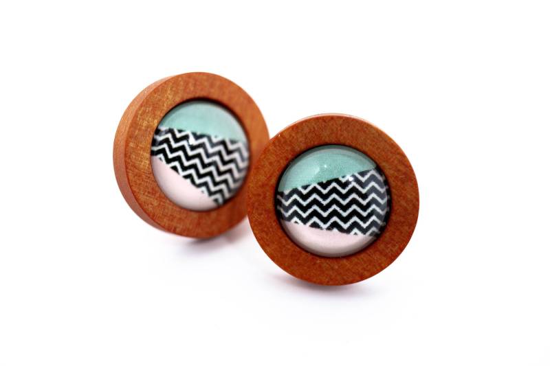 Ohrstecker Holz Türkis Retro Glas Ohrstecker Holz Türkis Retro Glas von HelloLittleHandmade