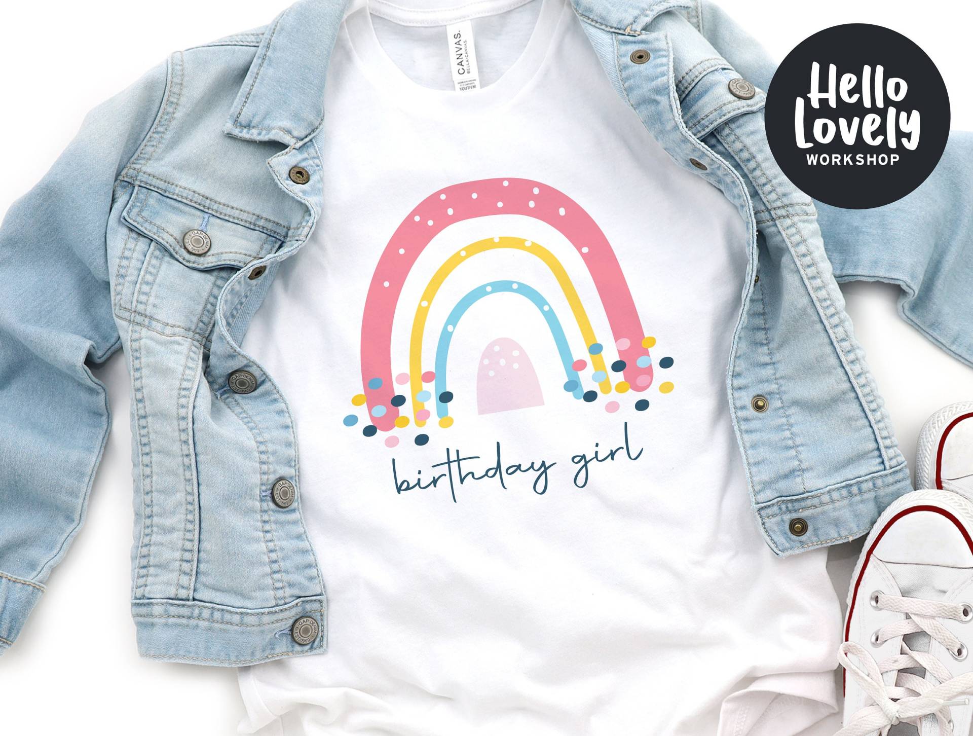 Regenbogen Geburtstag Mädchen Shirt, T-Shirt, Kinder Outfit, Party Shirt von HelloLovelyWorkshop