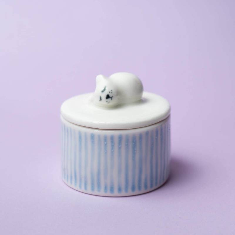 Handgefertigte Keramik Fuchs Katze Trinket Box Porzellan Schmuckschatulle von HelloMumiku