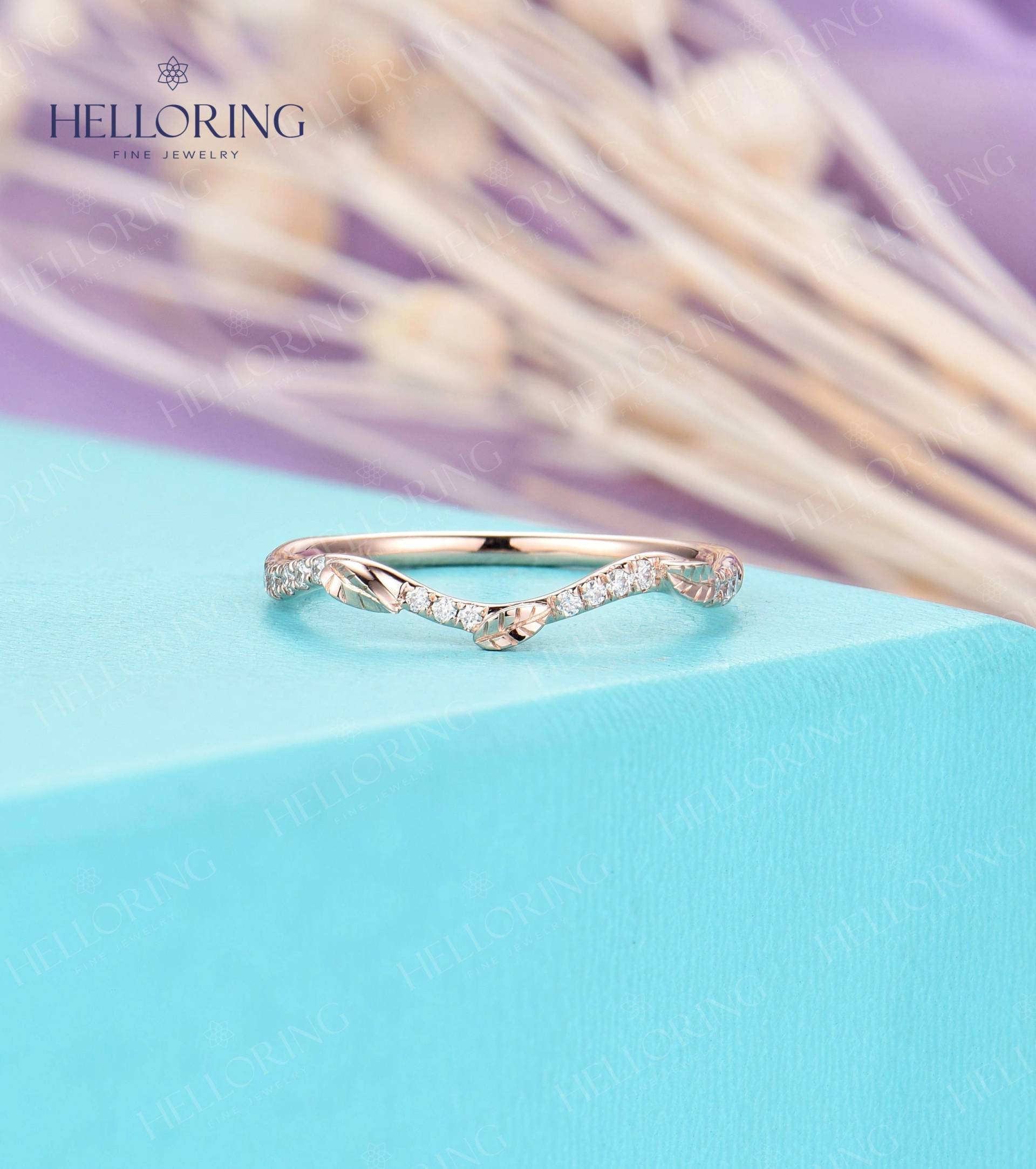 Diamant Blatt Hochzeitsband Rosegold Verlobungsband Damen Schlicht Zart Zierlich Stapeln Passende Braut Versprechen Jubiläum Ring von HelloRing