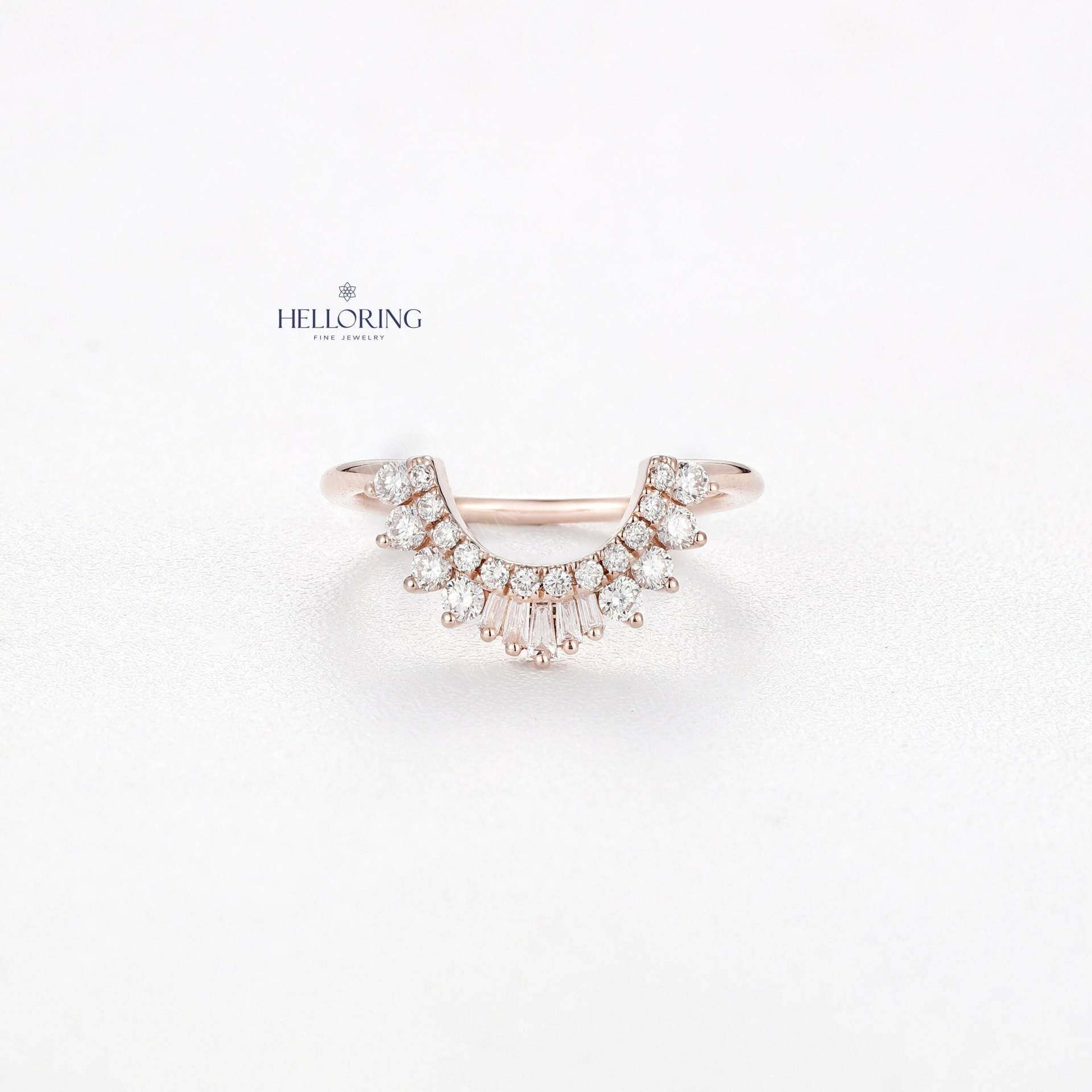 Diamant Cz Geschwungener Ehering Rosegold Verlobungsring Vintage Baguette Schliff Band Unikat Jahrestag Versprechen Passender Stapelring von HelloRing