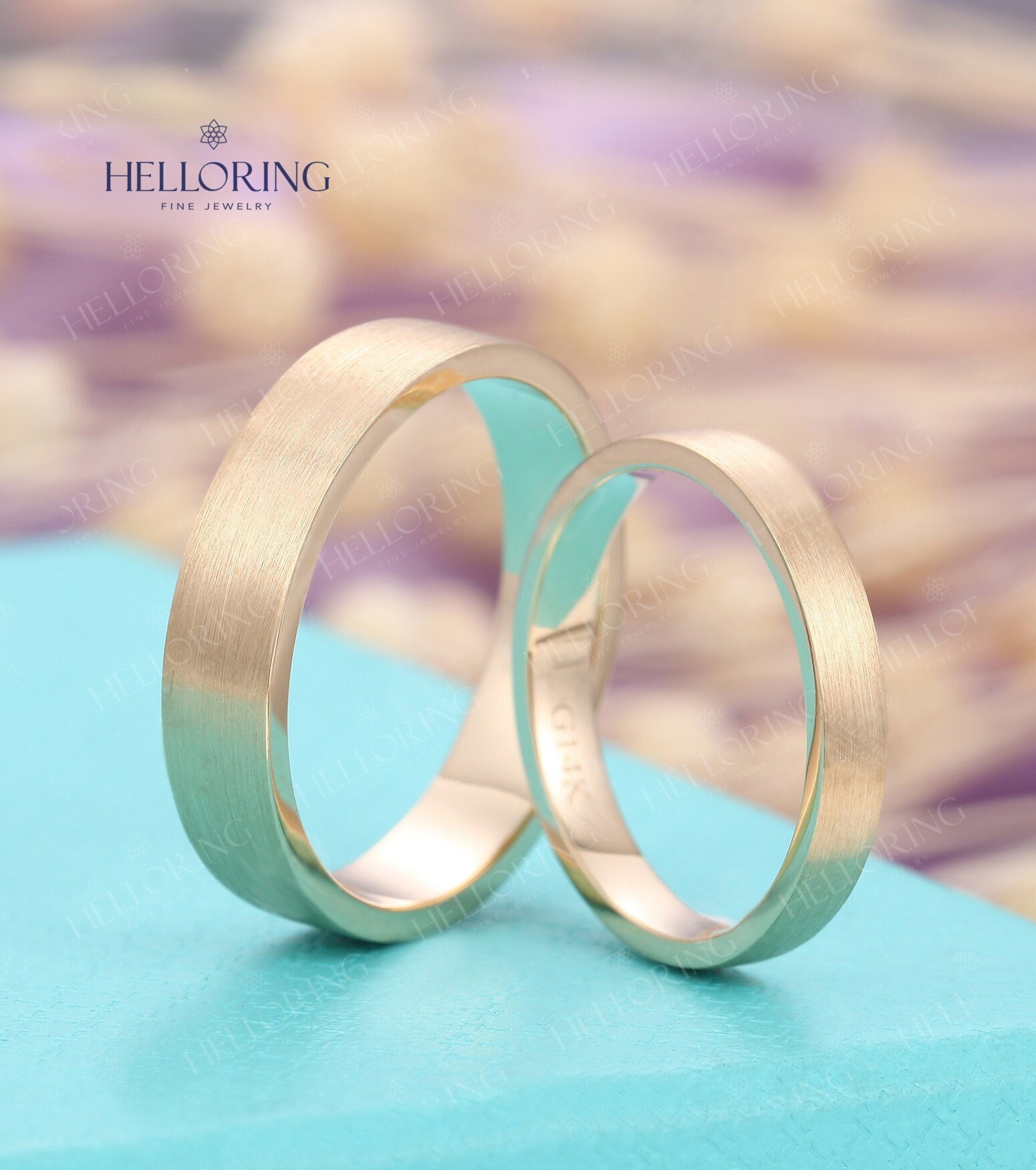 Herren Damen Ehering 14K Gelbgold 5 Mm 3 Klargold Satiniert Stapeln Passender Ring Jahrestag Einfache Versprechen Bandring von HelloRing