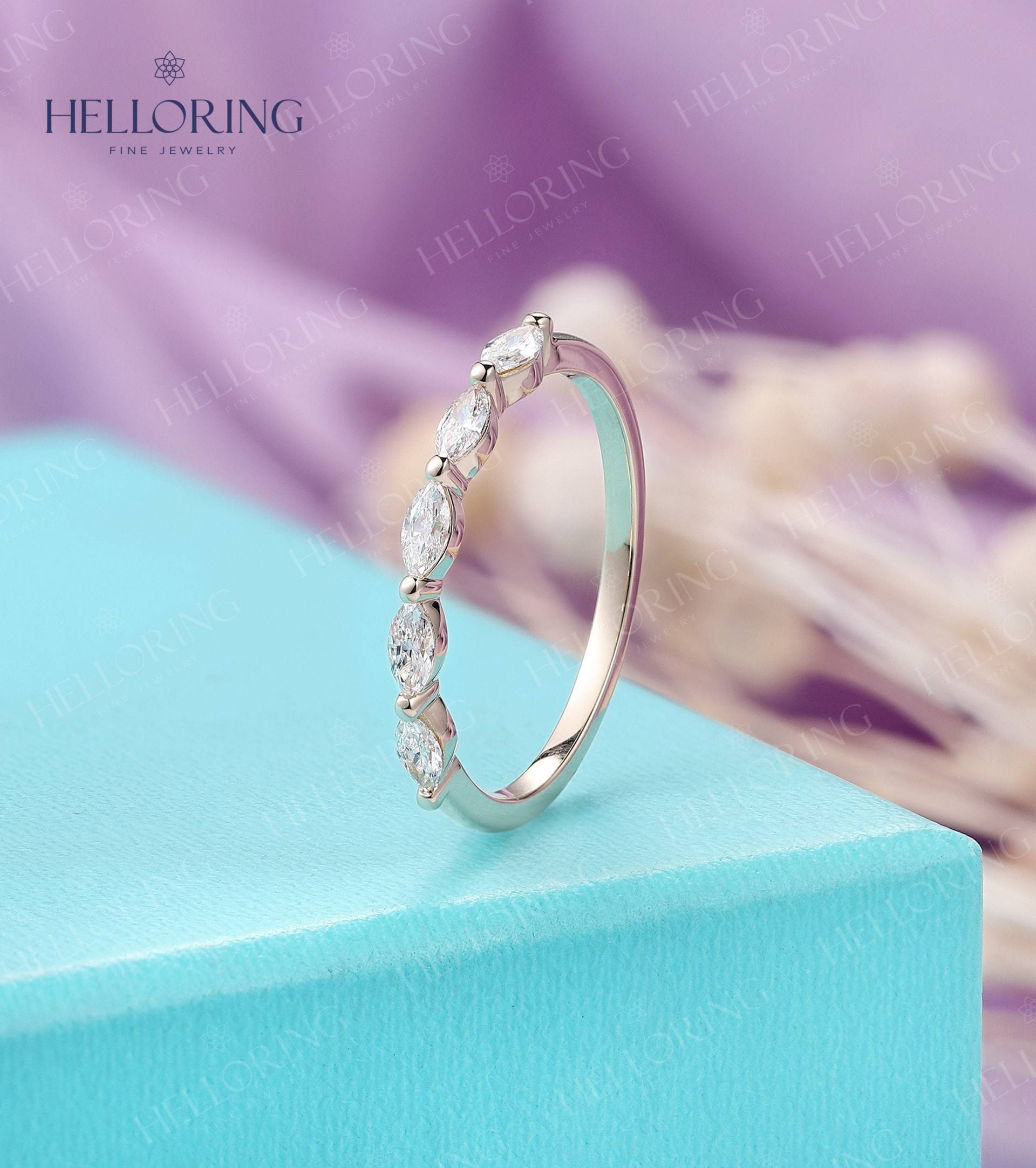 Marquise Geschliffen Diamant Ehering Vintage Trauband 5 Steine Band Antik Matching Stacking Promise Ring Jahrestag Brautring von HelloRing