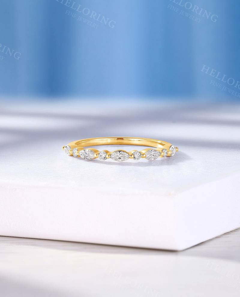 Moissanite Ehering Roségold Vintage Marquiseschliff Diamant Matching Art Deco Stacking Zarter Versprechen Einfacher Jubiläumsring von HelloRing