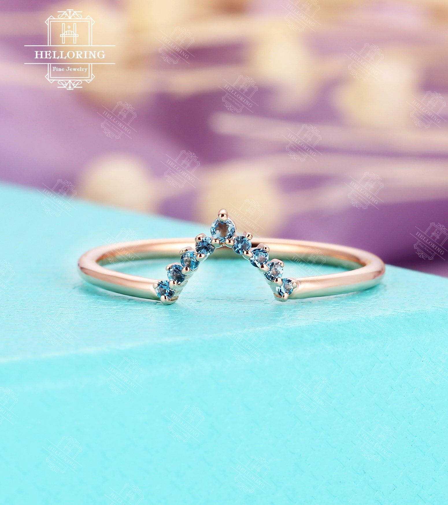 Rose Gold Ehering Gebogen London Blau Topas Ring Zierliche Einfache Passende Stapeln Versprechen Personalisiert Jahrestag von HelloRing