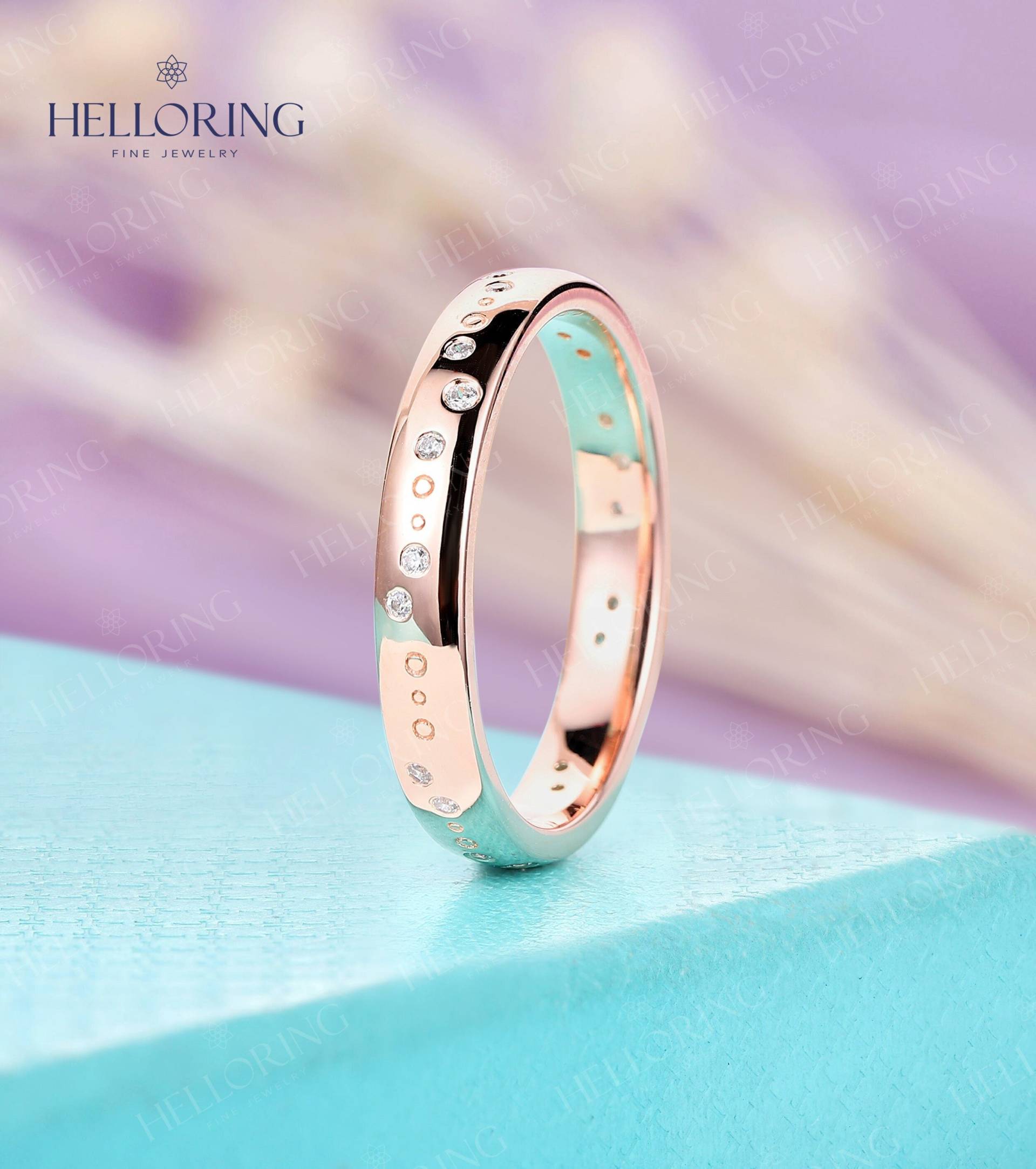 Rose Gold Ehering Moissanite Diamant Ring Volle Ewigkeit Flush Gesetzter Gerader Passender Band Ringe Für Männer Weißgold Versprechen von HelloRing