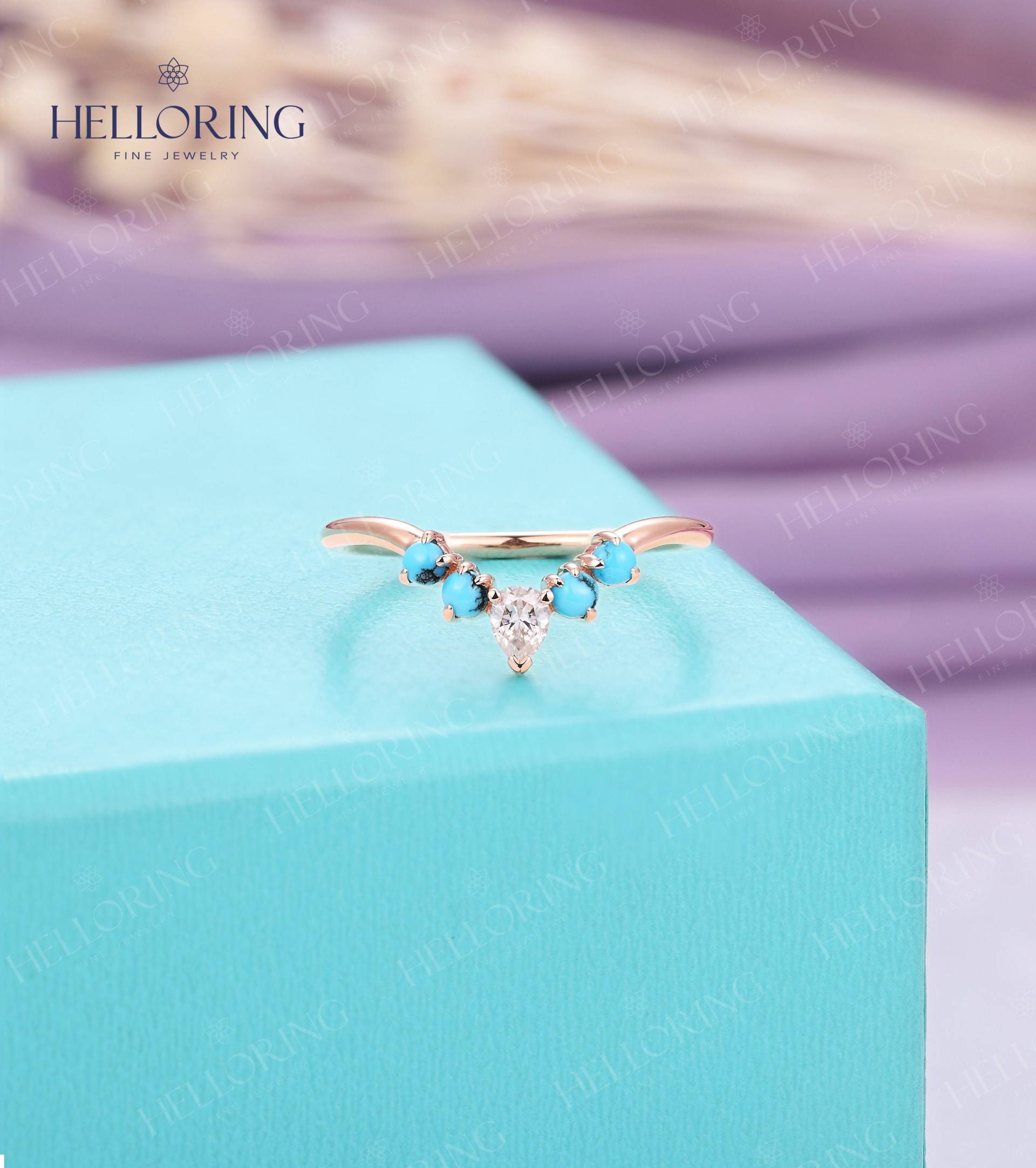 Schlichter Türkis Geschwungener Ehering Moissanit Roségold Ring Unikat Stapelring Art Deco Versprechen Geburtsstein Jahrestag von HelloRing