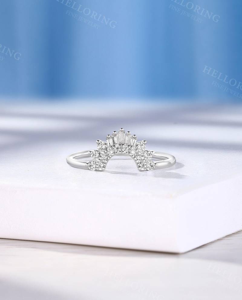 Vintage Diamant Geschwungener Trauring Einzigartiger Cz Frauen Rosegold Baguettering Versprechen Ehering Jahrestag Passender Ring von HelloRing