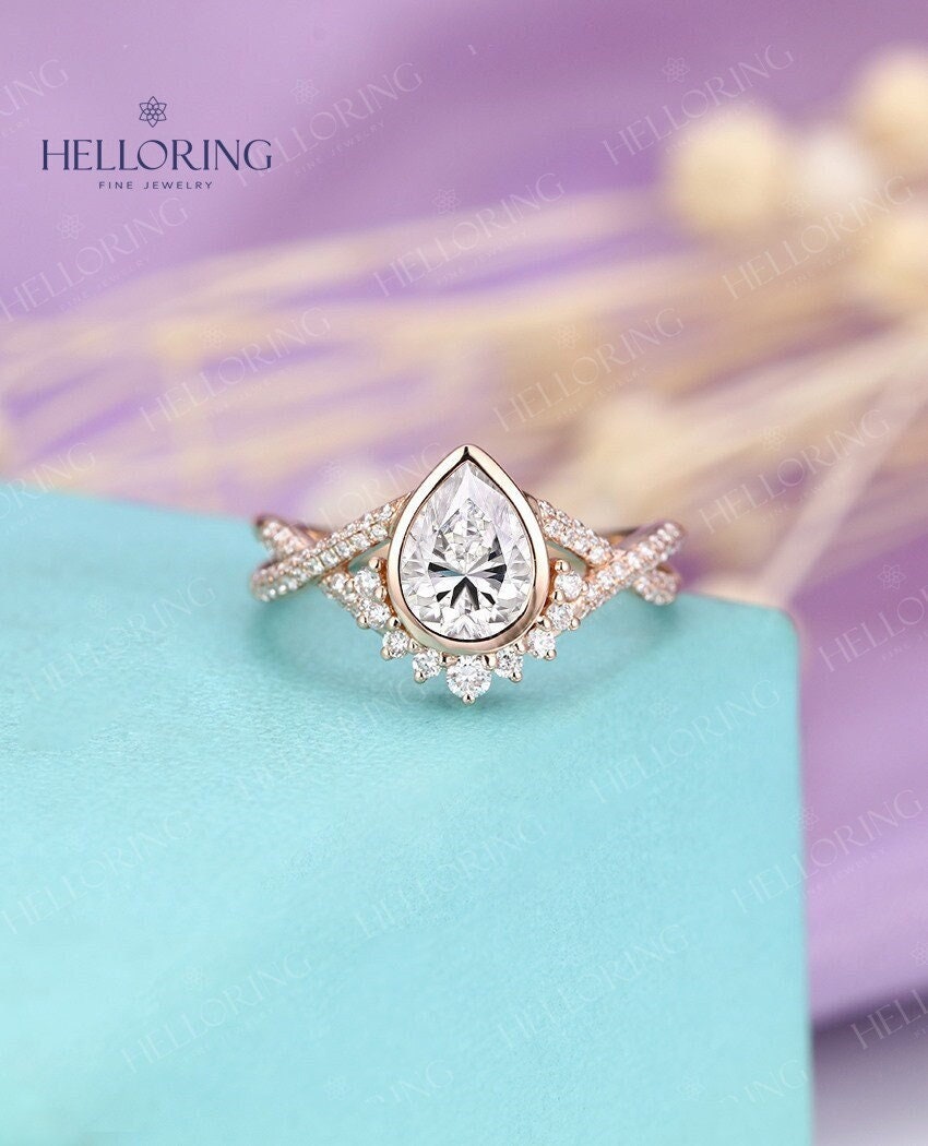 Vintage Moissanite Verlobungsring Birnenförmige Rose Gold Ehering Twisted Diamant Ring Art Deco Brautring Versprechen Ring von HelloRing
