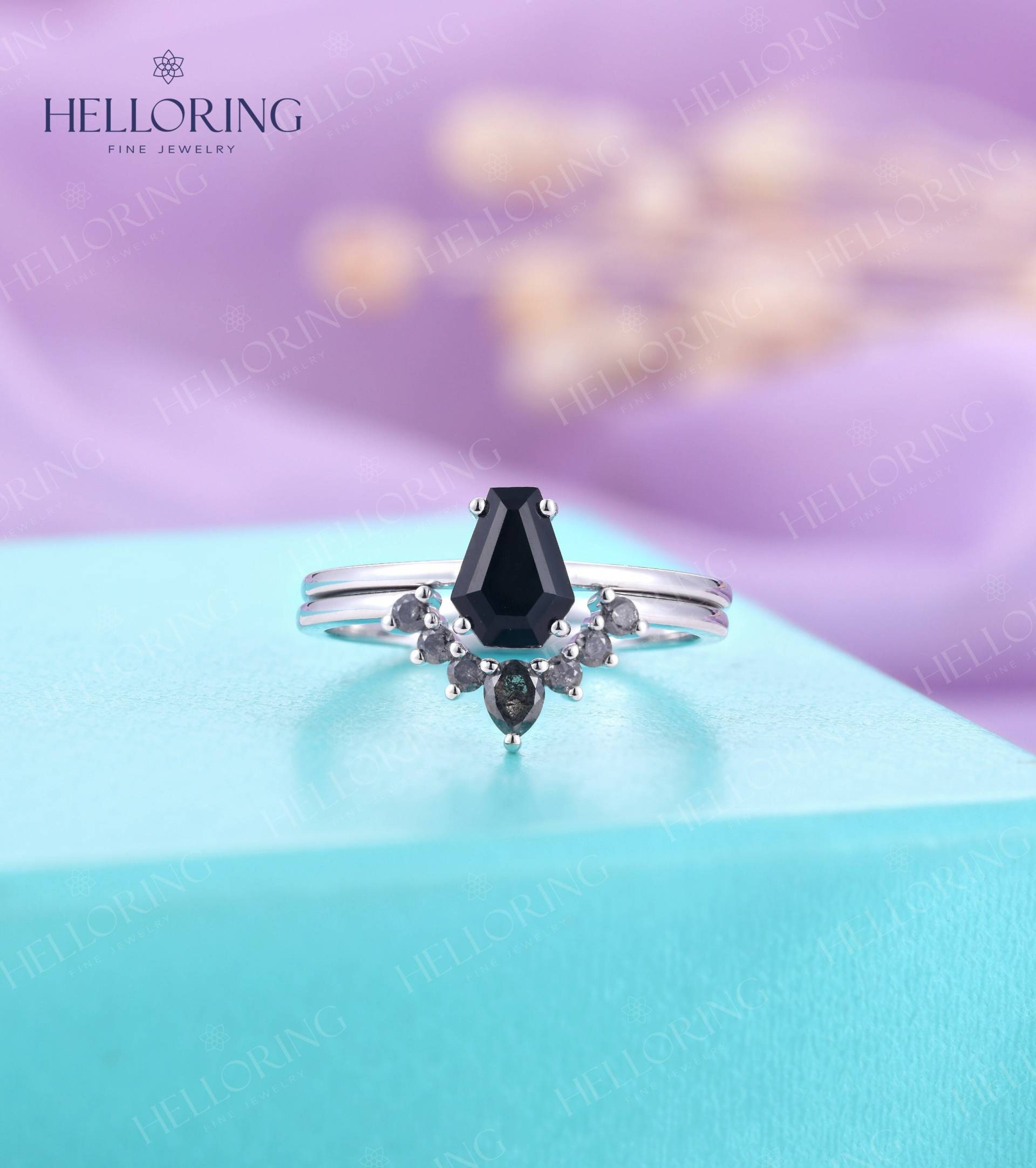 Vintage Sarg Onyx Verlobungsring Rosegold Schwarzer Ring Salz Und Pfeffer Geschwungener Diamant Ehering von HelloRing
