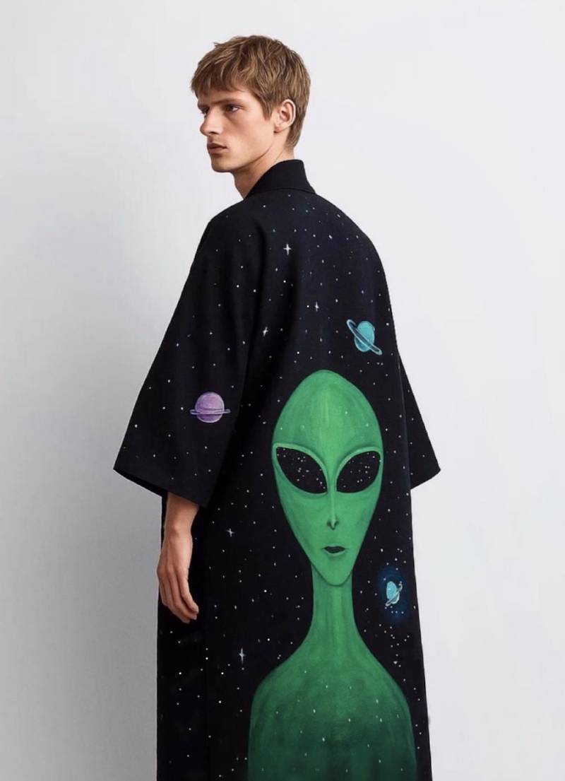 Handbemalter Leinen Kimono Boho Space Kaftan Robe von HelloStrangerClothes