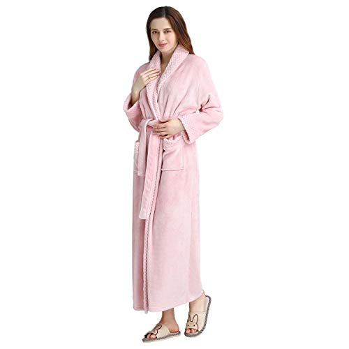 Langer Bademantel für Damen, Plüsch, weiches Fleece, Schlafanzug, Nachtwäsche - Pink - Large-X-Large von Hellomamma