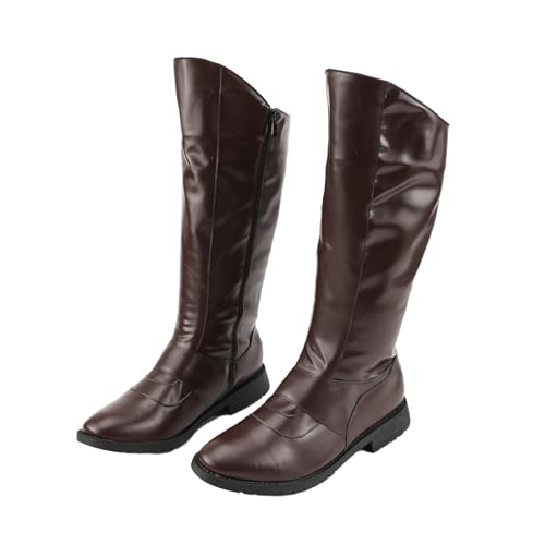 Helltaker Herren Renaissance hohe Stiefel Pirat Mittelalter Lederschuhe Halloween Cosplay Reitstiefel, Kaffee, 44 EU von Helltaker
