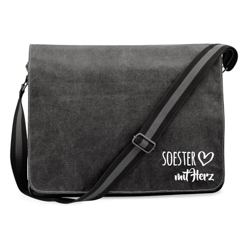 Hellweg Druckerei Crossbody Bag Soester mit Herz Geschenk 14 Liter Black Canvas Soester Accessoire Hellweg Druckerei Crossbody Bag Soester mit Herz Geschenk 14 Liter Black Canvas Soester Accessoire von Hellweg Druckerei