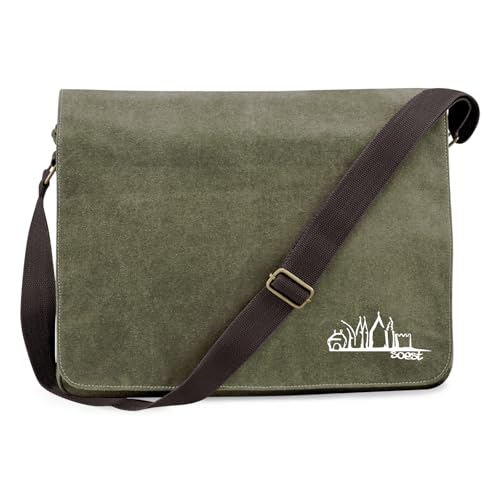 Hellweg Druckerei Schultertasche Soest Skyline Geschenk 14 Liter Military Green Canvas Soest Mitbringsel von Hellweg Druckerei