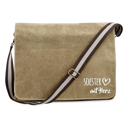 Hellweg Druckerei Umhängetasche Soester mit Herz Geschenk 14 Liter Sahara Canvas Soester Geschenkidee von Hellweg Druckerei
