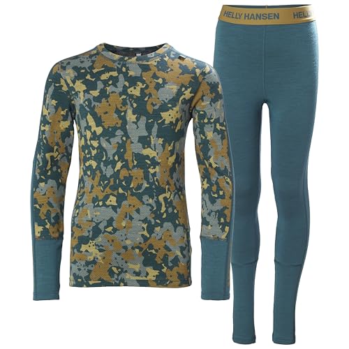 Helly Hansen Unisex Kids JR Graphic Lifa Merino Set Base Layer Bottom, 453 Dark Creek Splash CAMO AOP, 14 Years von Helly Hansen