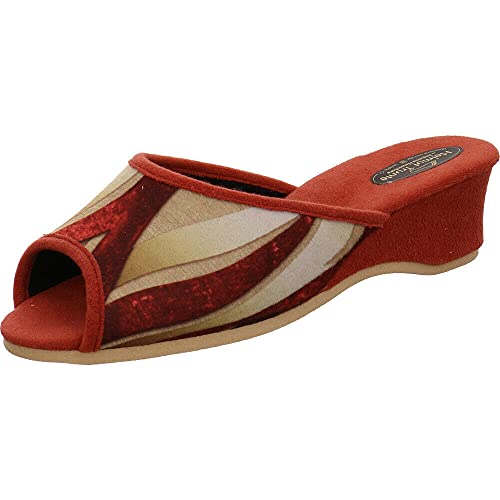 Helmut Trunte Damen Hausschuh mit Fußbett, Muster und Keilabsatz in Rost Rot. rot Gr. 38 von Helmut Trunte