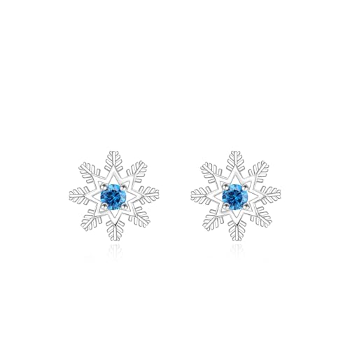 Helonley Schneeflocken-Ohrstecker für Damen, 925er Sterlingsilber, mit blauem und weißem Edelstein, hypoallergen, Weihnachtsschmuck Helonley Schneeflocken-Ohrstecker für Damen, 925er Sterlingsilber, mit blauem und weißem Edelstein, hypoallergen, Weihnachtsschmuck von Helonley